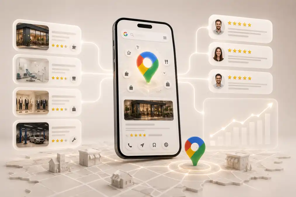 Ilustrácia článku o Google Maps, Google Business Profile, recenziách, lokálnom SEO a získavaní klientov na Slovensku