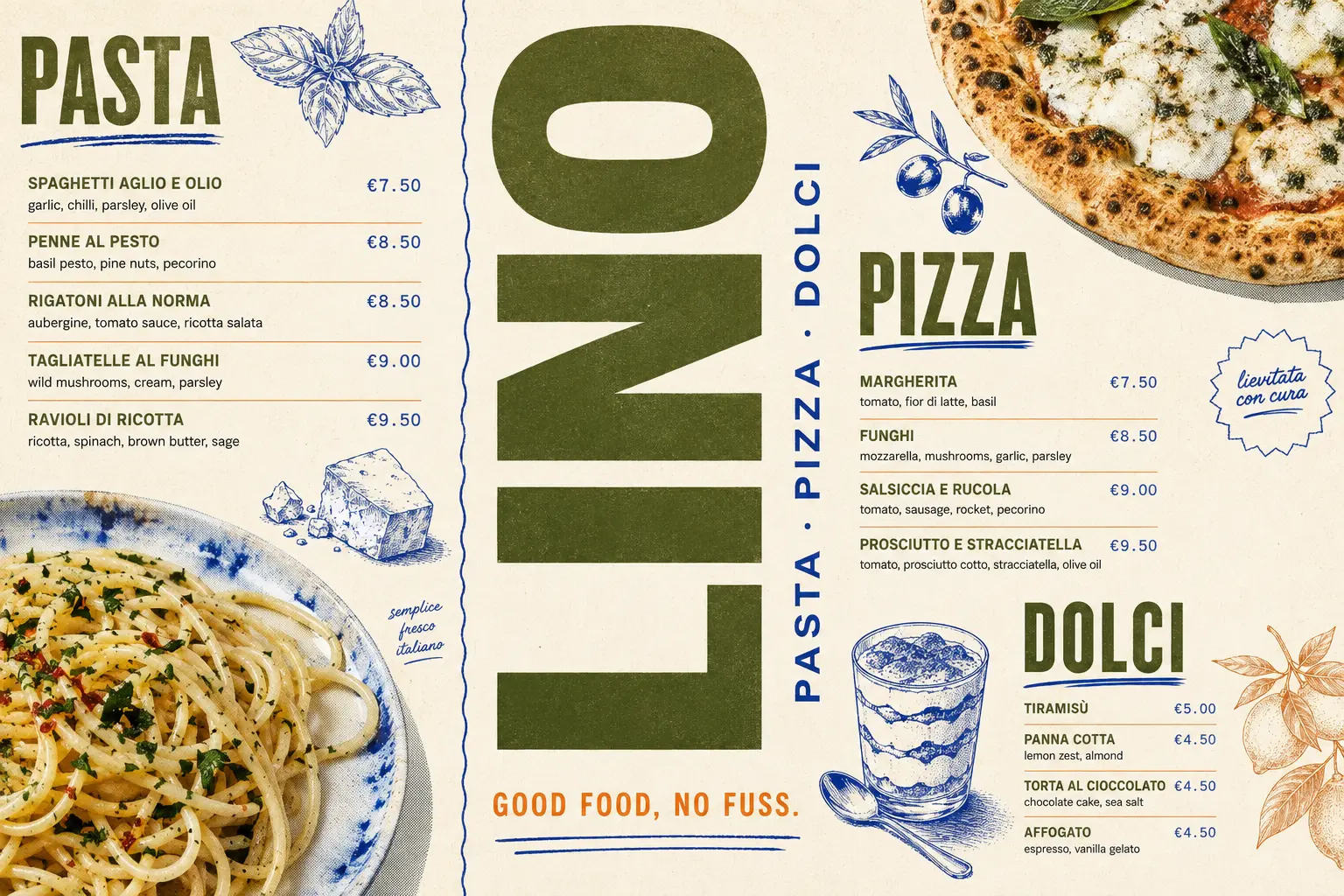 Dizajn menu pre Lino bistro