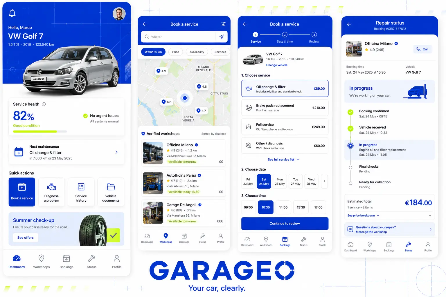 Dizajn rozhrania automobilovej aplikácie Garageo